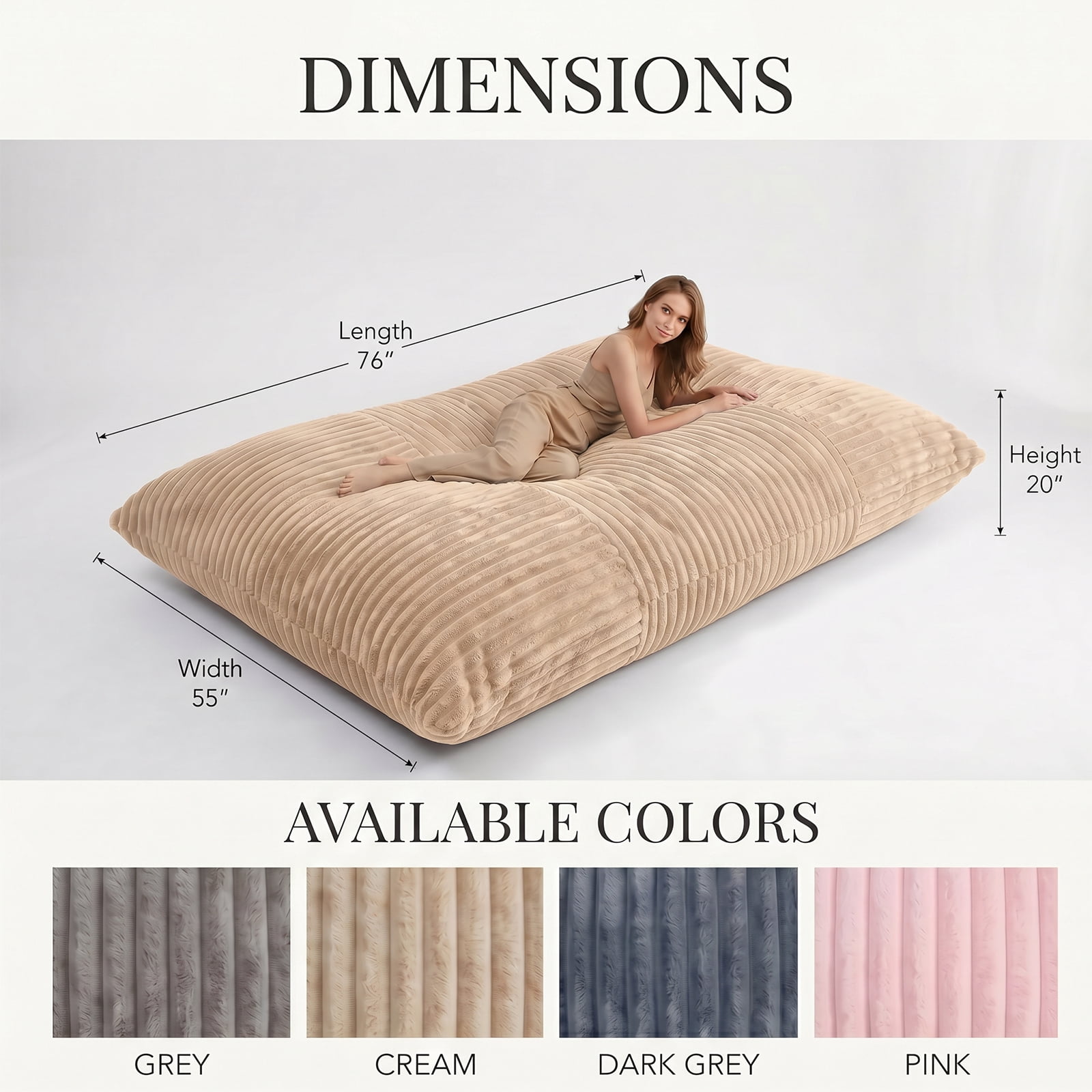 VIREO 3 in 1 Bean Bag Chair Giant Bean Bag Chairs Convertible Bean Bag Floor Cushion with Machine Washable Cover, Beanbag Chairs for Adult (Beige)