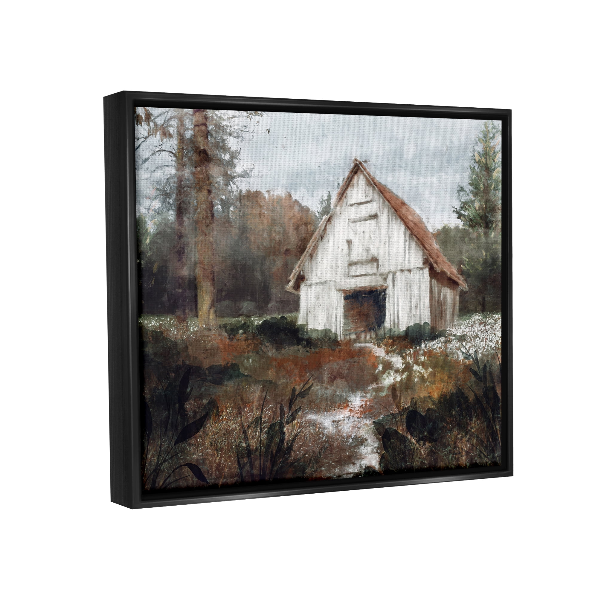 Stupell Industries Quiet Woodland Cabin Landscape Landscape Painting Black Floater Framed Art Print Wall Art
