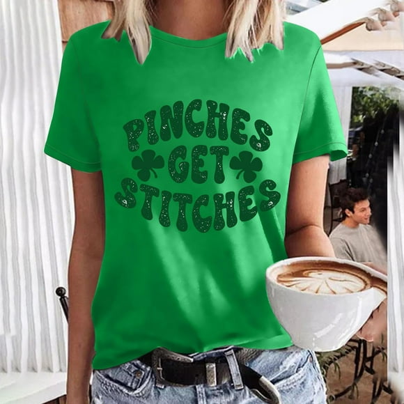 Pntutb Women Short Sleeve tops Clearance Women Casual St. Patrick'S Day Printing Short Sleeves Round Neck Loose T-Shirt Blouse tops