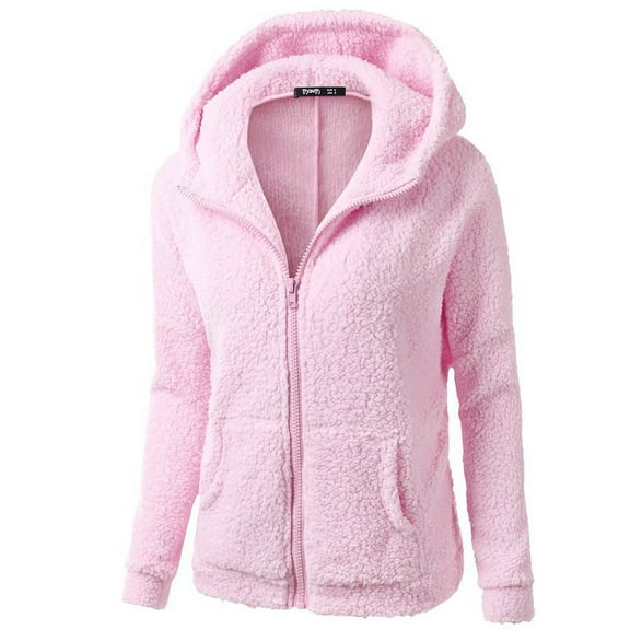 Women Hooded Sweater Coat Winter Warm Wool Zipper Coat Coat Outwear