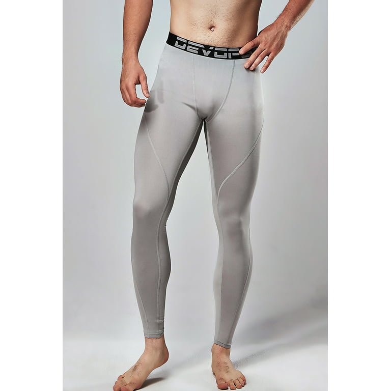 DEVOPS 2 Pack Men's thermal compression pants, Athletic sports Leggings ( Small, Black/Light Grey) 