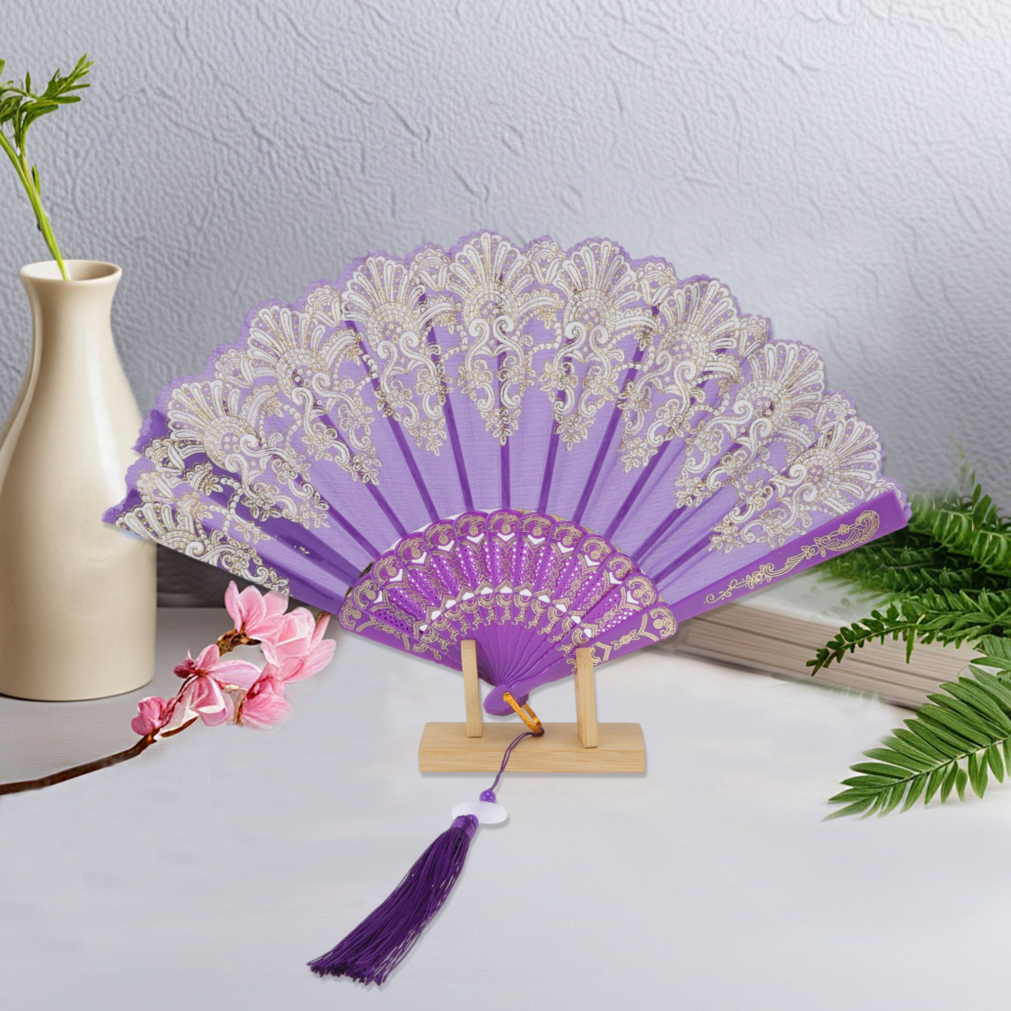 Unique Bargains Lucky Cloud Pattern Folding Fan 1 Pc for Summer Events Decorations Purple