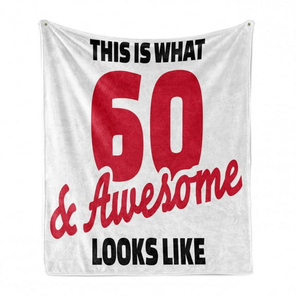 60th Birthday Soft Flannel Fleece Throw Blanket, Birthday Party Words 60 Years Old Image, Cozy Plush for Indoor and Outdoor Use, 50" x 70", Red Black and White, by Ambesonne