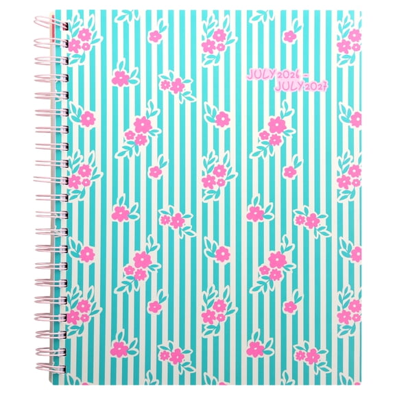 Pen+Gear 13-Month Monthly Planner, July 2026-July 2027, Green and White Stripes Floral, 9" x 11"