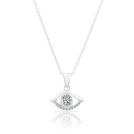 Tilo Jewelry Sterling Silver Cubic Zirconia CZ Evil Eye Protection Pendant Necklace | 18 Inch | Women & Unisex