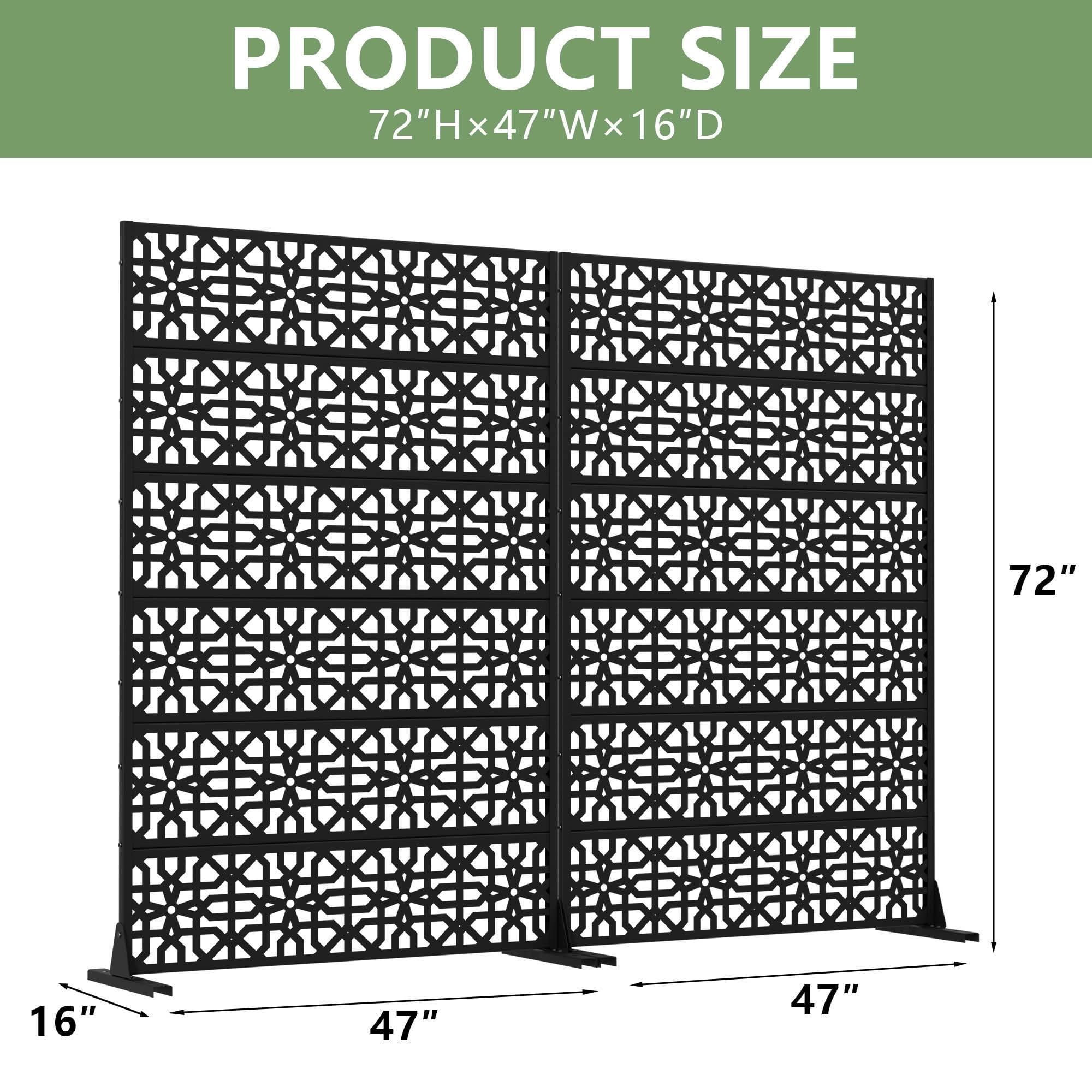 MAYEERTY 72x47x16 Inch Black Perilla Rectangular Galvanized Steel Privacy Screen, 6 Piece Double Sided Set for Outdoor Garden
