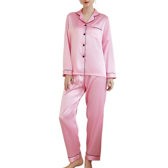 Women's Silk Satin Pajama Set 2Pcs long sleeve Bridal Bridesmaid PJs Sleepwear