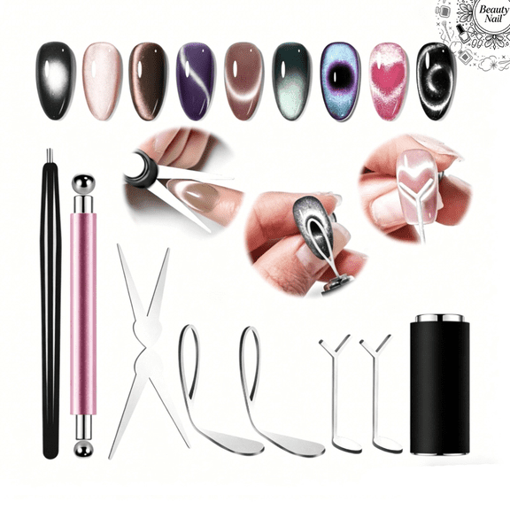8PCS Magnetic Pen for Nail Steel Beads, High Strength Magnetic Nail Art Tool, DIY Bead Chain Magnetic Styling Pen, Professional Manicure Tools for Cat Eye Gel Polish Nail Decoration