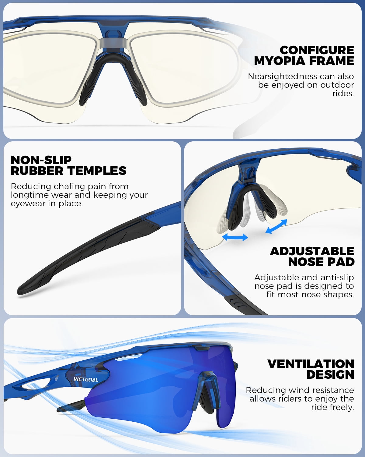 VICTGOAL Photochromic Cycling Glasses for Men Women, Clear Bike Glasses with UV400 Protection, Sports Running Sunglasses Goggles