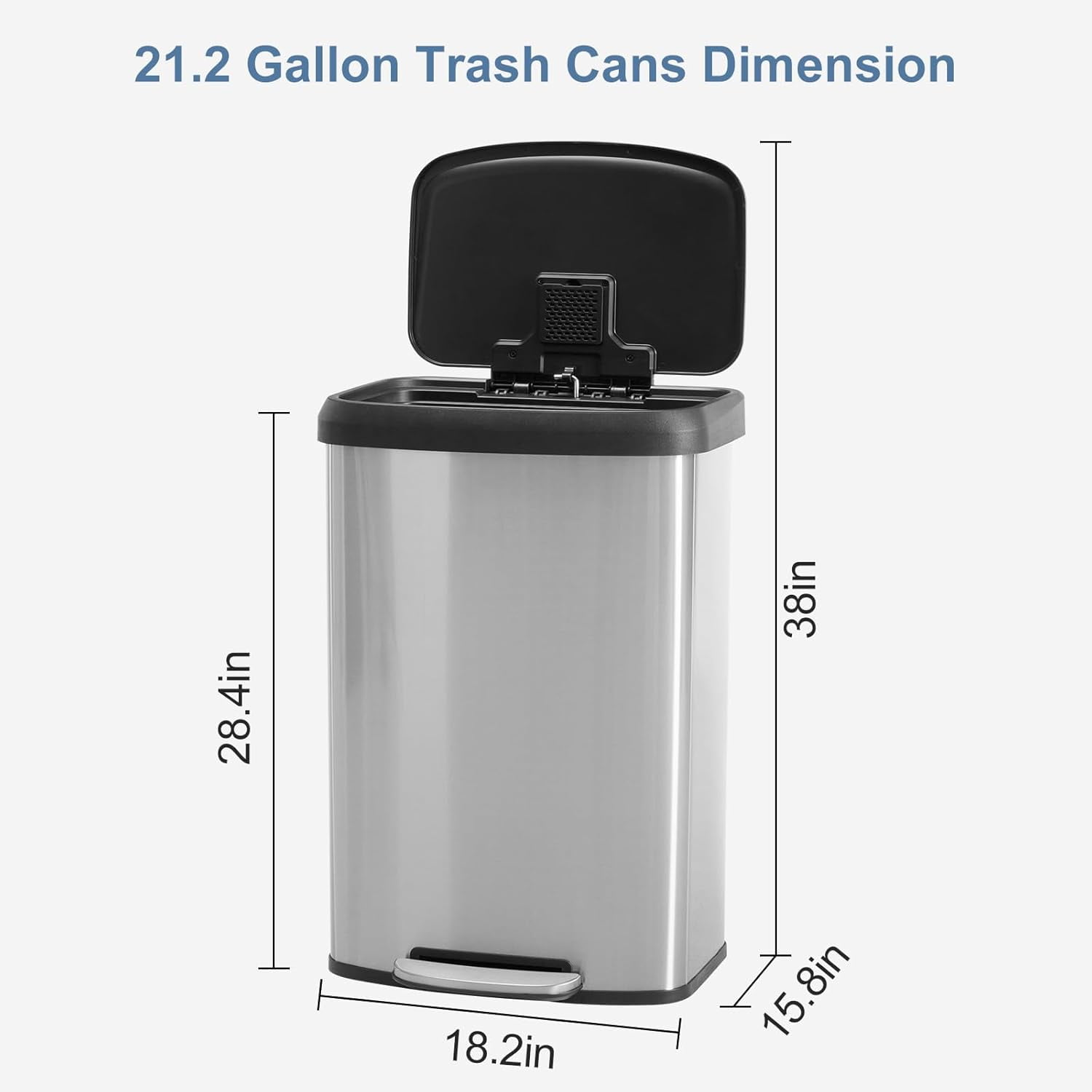 Kitchen Trash Can, 21.2 Gallon Garbage Can with Single Inner Bins, 80 Liter Large Capacity Trash Can with Soft-Close Foot Pedal, Stainless Steel