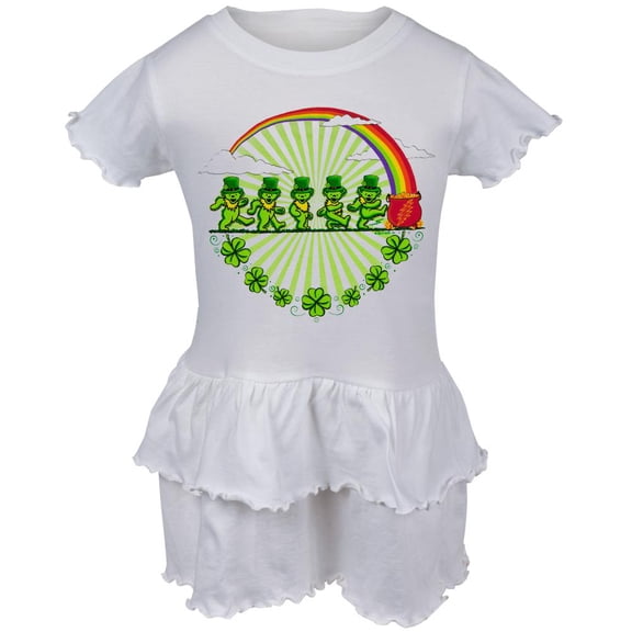 Grateful Dead - Leprechaun Bears White Toddler Ruffle Dress - 2T