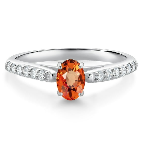 Gem Stone King 10K White Gold Orange Sapphire and White Lab Grown Diamond Engagement Ring for Women (0.73 Cttw, Oval 6X4MM, Gemstone September Birthstone, Size 9)
