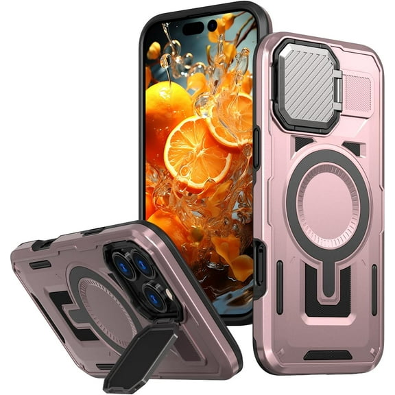 KOMI for iPhone 16 Pro Case - MagSafe Compatible, Military Grade Protection, Scratch-Resistant Back, Magnetic Case for iPhone 16 Pro with Lens Holder, Pink