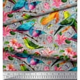 thumbnail image 3 of Soimoi Polyester Crepe Fabric Birds,Leaves & Lily Flower Fabric Prints by Yard 42 Inch Wide, 3 of 3