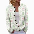 thumbnail image 2 of Plus Size Women's Christmas Santa & Tree Embroidered Cardigan Long Sleeve Round Neck Button Down Knit Sweater For Holiday Season, 2 of 6