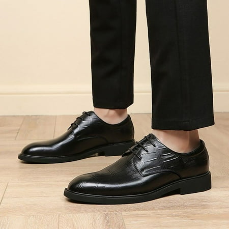 

ZXHACSJ Men s Leather Shoes Lace-up Leather Shoes British Casual Single Shoes Men s Shoes Black 39