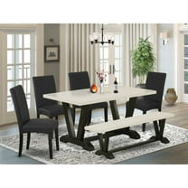 East West Furniture V626DR124-6 6-Pc Kitchen and Dining Room Set- 4 Dining Room Chairs with Black Linen Fabric Seat and Stylish Chair Back - Rectangular Top & Wooden Legs Dining Room table and dining