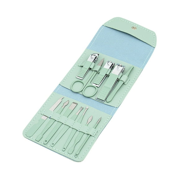 BE-TOOL 12Pcs Scissors Grooming Kit Nail Clipper Kit Set with PU Storage Bag Manicure and Pedicure Set for Trip Home Green