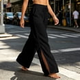 thumbnail image 3 of Lenpel Womens Wide Leg Pants Drawstring High Waist Lounge Ruched Trousers Trendy Side Split Beach Outfits with Pockets, 3 of 5