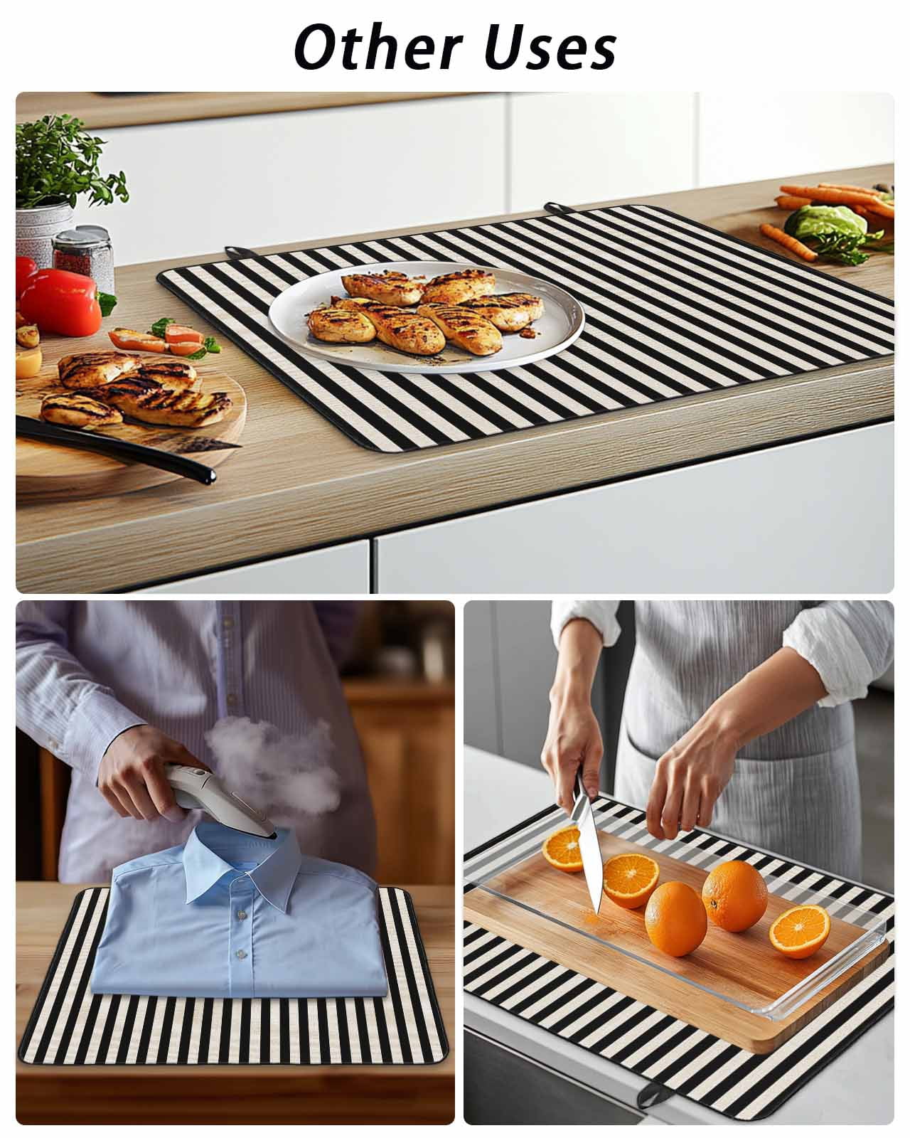Stove Top Covers for Electric Stove, Black Striped Glass Stovetop Cover Protector, Modern Simple Farmhouse Beige Vintage Induction Cooktop Protector Oven Mat for Kitchen Countertop 24"x21"