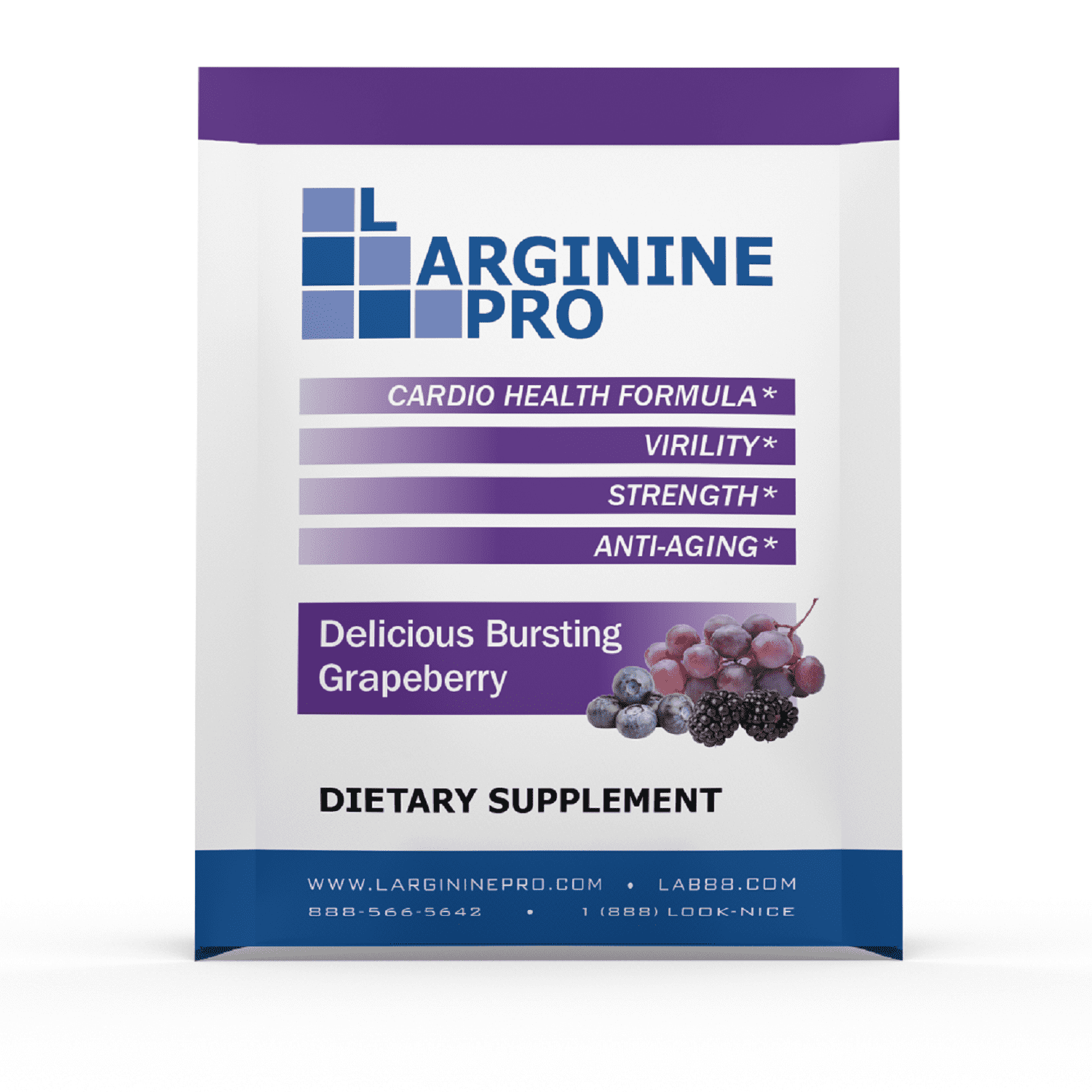 L-Arginine Pro Powder - 5500mg L-Arginine, 1100mg L-Citrulline Cardio Health (Grapeberry / Citrus Orange, 2 Bags (60 Packets)
