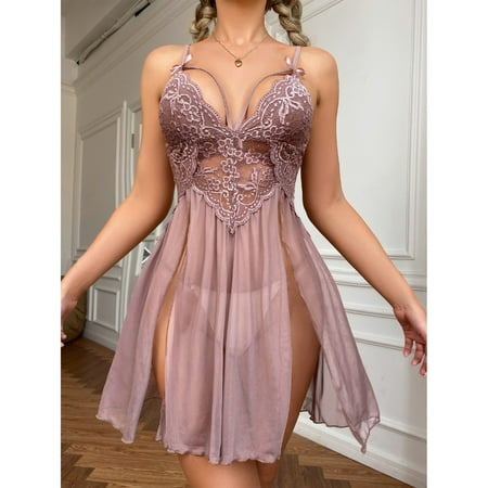 

Corashan Lingerie for Women Ladies Erotic Lingerie Sexy Lace Stitching Slit Nightdress Two Piece Underwear Suit Sexy Lingerie for Women