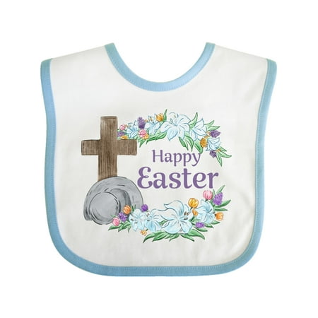 

Inktastic Happy Easter with Cross and Flowers Gift Baby Boy or Baby Girl Bib