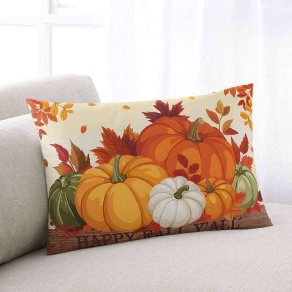 Thanksgiving Orange Pumpkins King Size Pillow Cover, Pillowcase Protectors with Zipper, Breathable Decorative Throw Pillow Case Cover, Fall Leaves Autumn Rustic Pillow Shams for Couch Sofa 20x36Inch