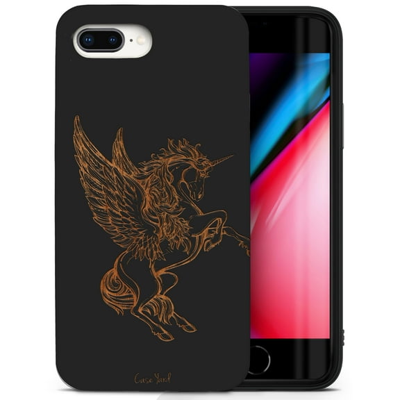 Case Yard Wooden Case for iPhone-8-Plus Soft TPU Silicone cover Slim Fit Shockproof Wood Protective Phone Cover for Girls Boys Men and Women Supports Wireless Charging Pegasus Design