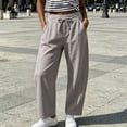thumbnail image 2 of Summer Linen Pants for Women Wide Leg Palazzo Cotton Drawstring Casual Beach Vacation Boho Trousers with Pockets, 2 of 7
