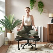 Pinmoco Cross Legged Office Chair, Black PU Leather Ergonomic Criss Cross Swivel Desk Chair, Comfy Task Chair for Home Office, Gaming& Meditation, Armless
