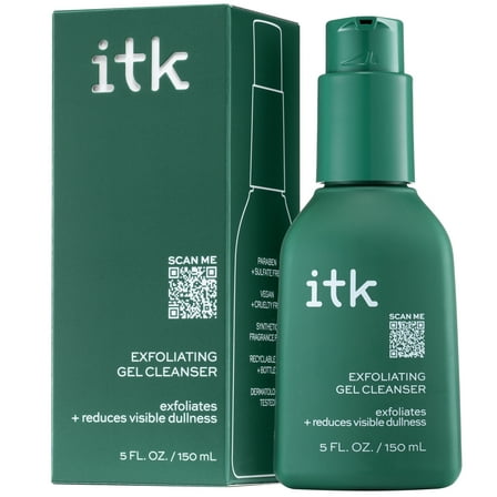 ITK Skincare Exfoliating Gel Face Wash Cleanser with Spirulina Extract for All Skin Types, 5 oz