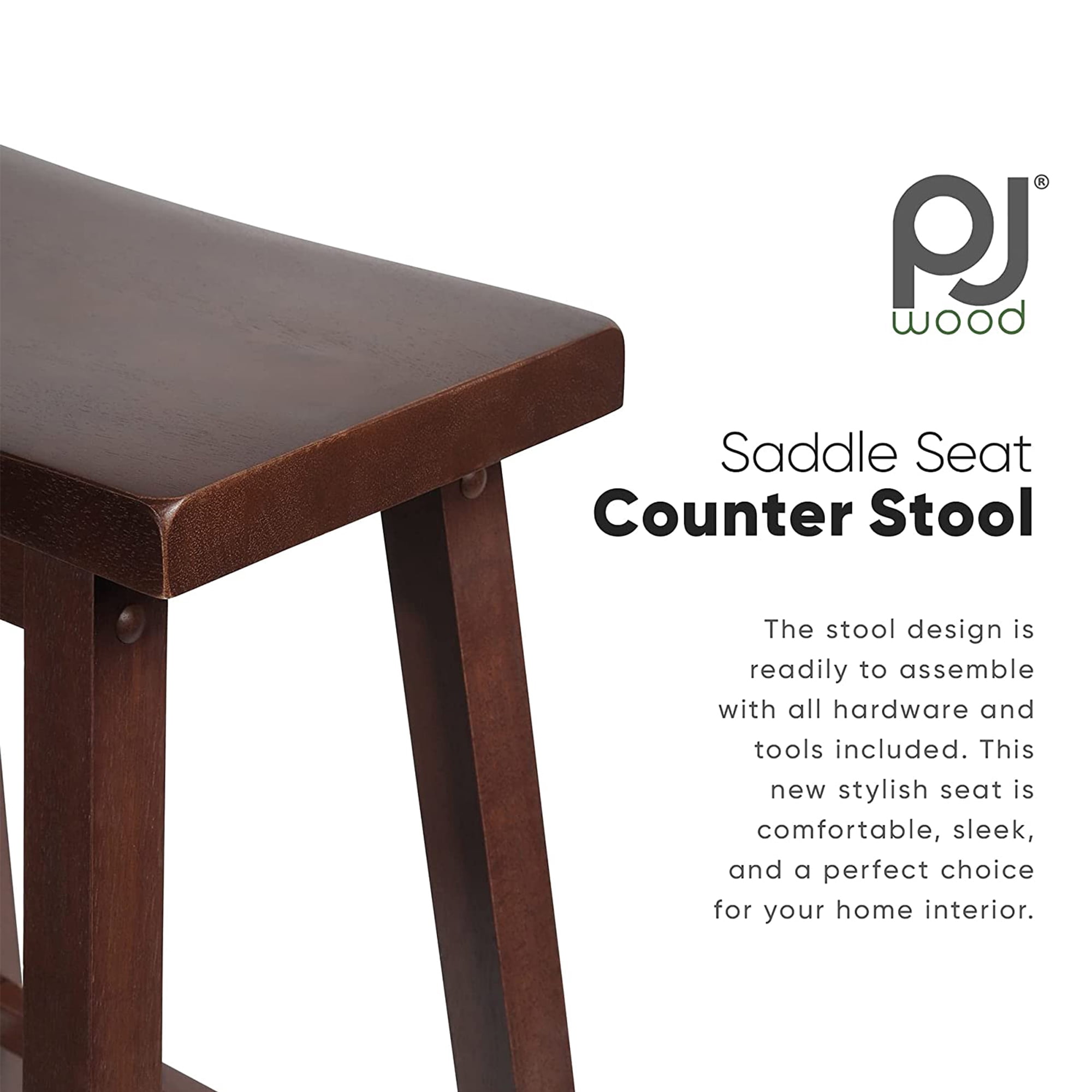 PJ Wood Saddle-Seat 24 Inch Kitchen, Table, & Bar Counter Stool, Walnut