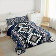 thumbnail image 3 of Manfei Bohemian Aztec Queen Comforter Set for Adult, Navy Blue Tribal Geometric Bedding Sets, Southwestern Reversible Bedding Comforter Set, Lightweight Room Decor, 3pcs, 3 of 8