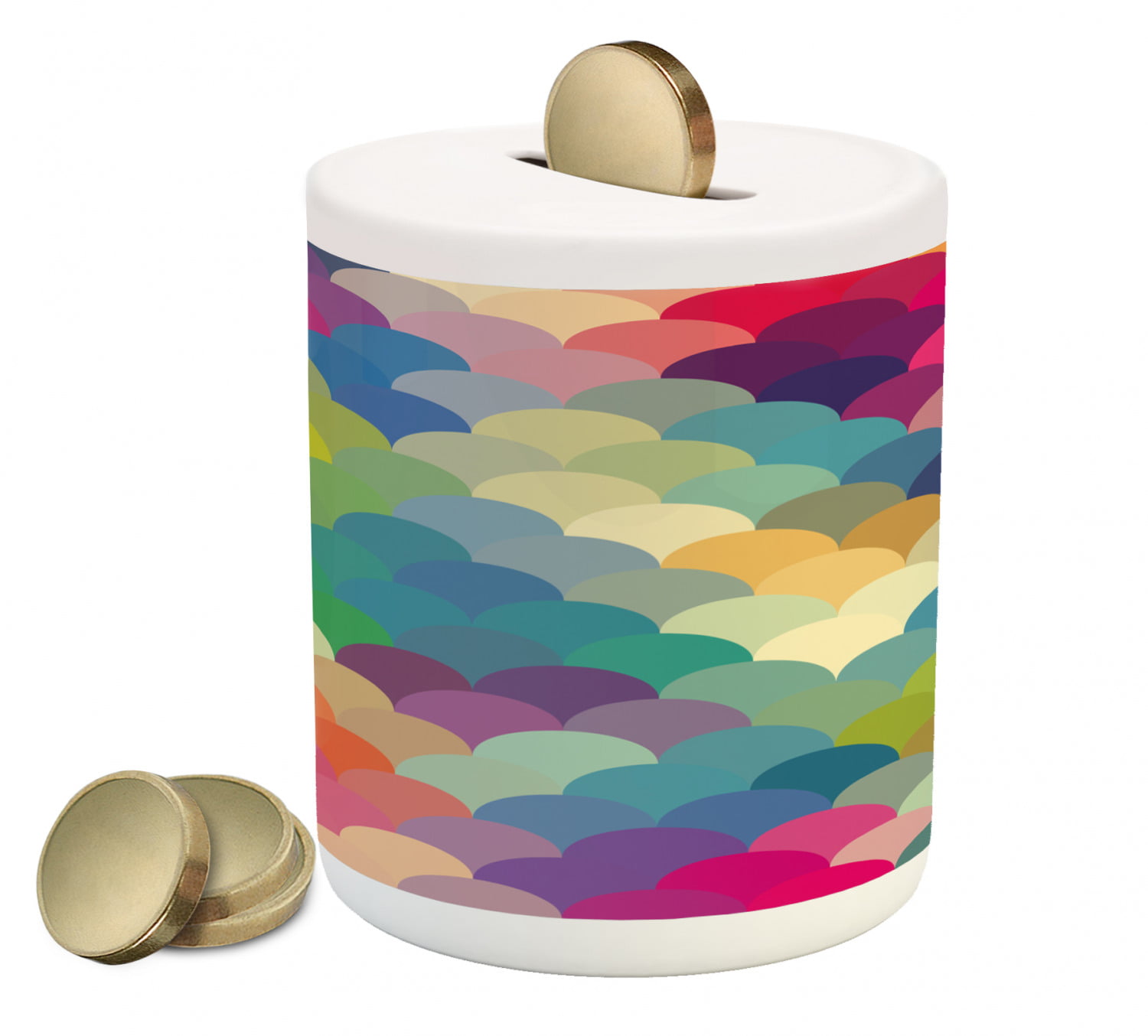 Mijnenveld vervormen Stadion Abstract Piggy Bank, Colorful Retro Style Scales Inspired Wave Pattern  Overlapping Circles Dots Tile, Ceramic Coin Bank Money Box for Cash Saving,  3.6" X 3.2", Multicolor, by Ambesonne - Walmart.com