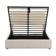 Churanty Hydraulic Storage Bed Frames Full Size Platform Bed with Upholstered Headboard,Beige