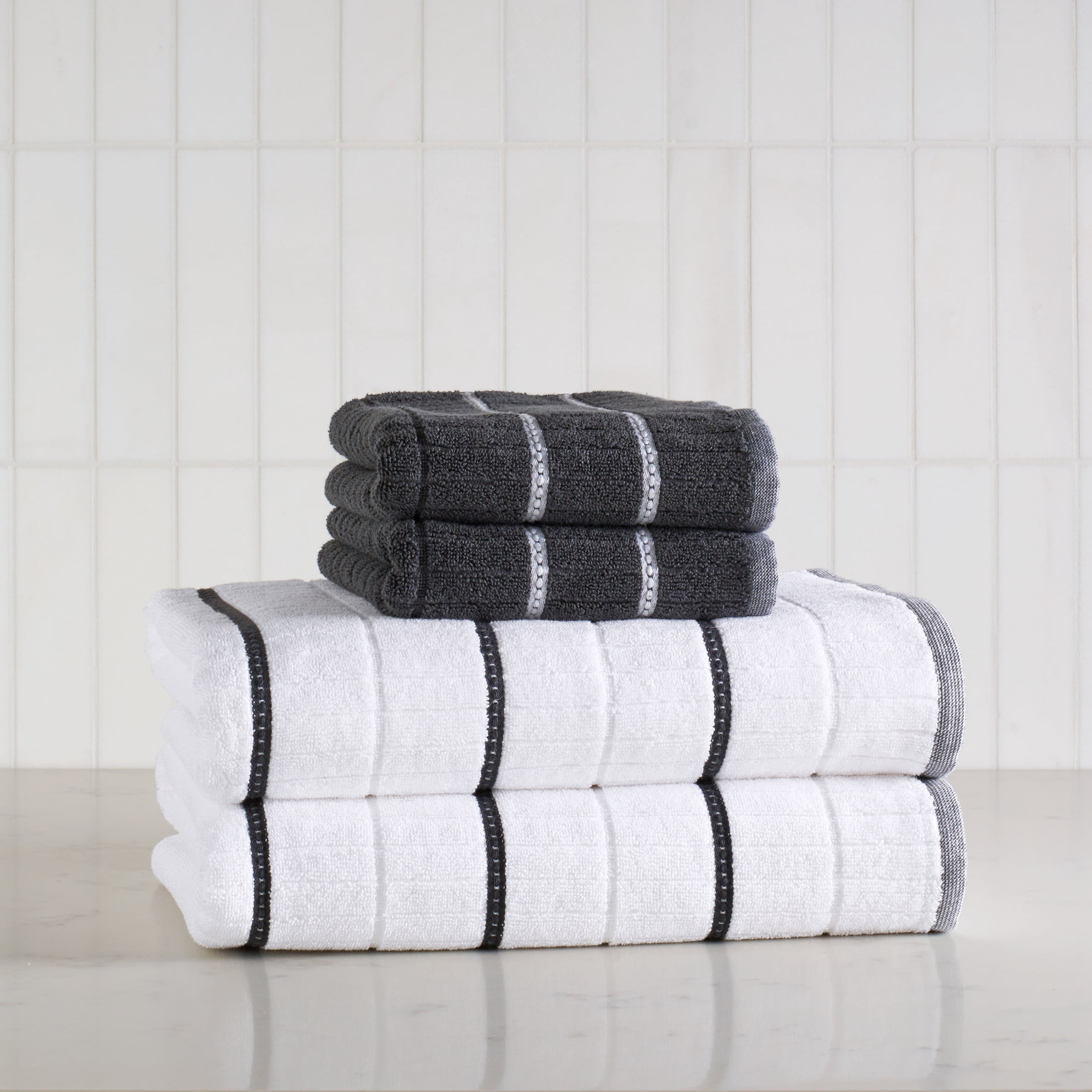 Better Homes & Gardens Soft Cotton Textured 4 Piece Bath Towel Set,Grey Shadow