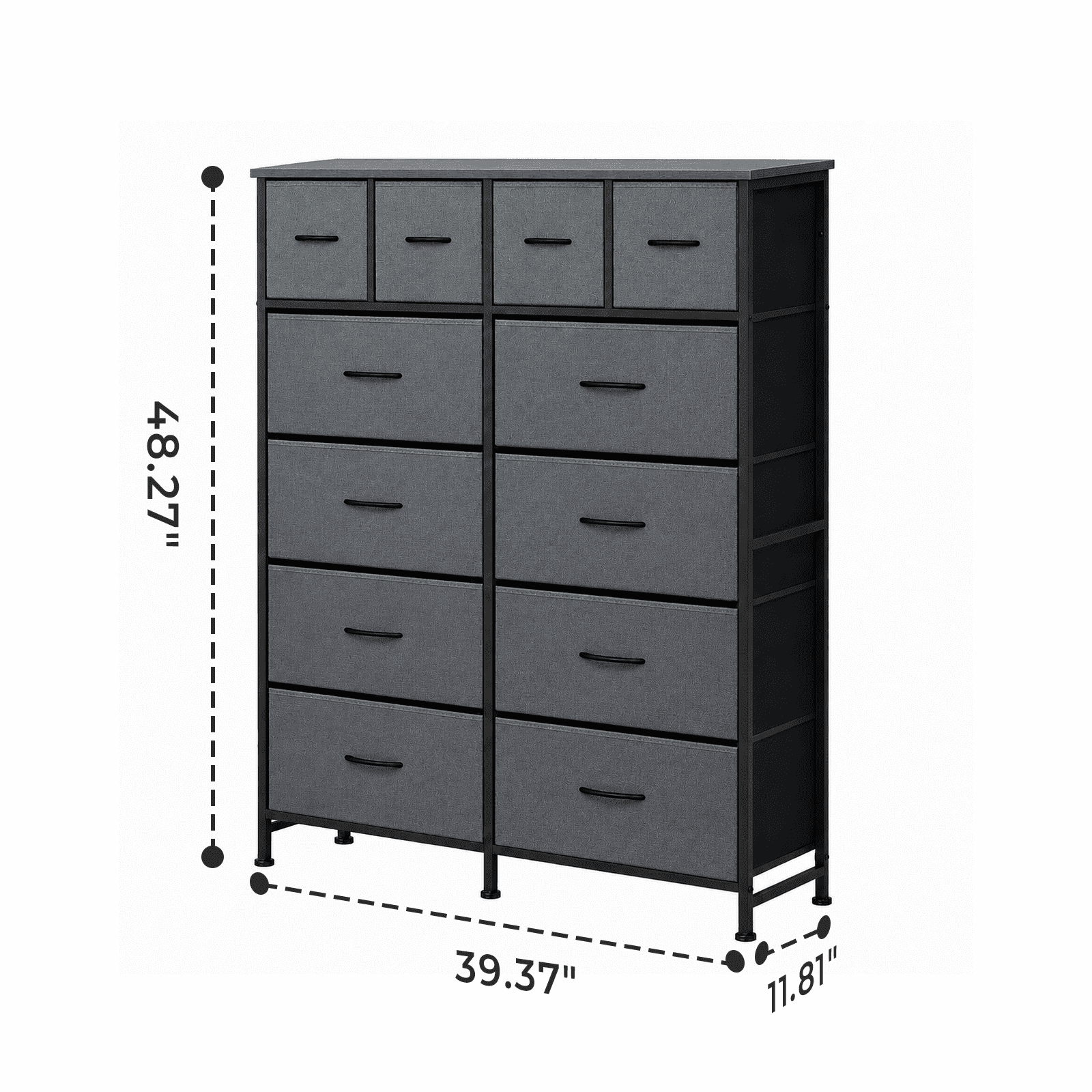 Alvantor 12-Drawer Dresser, Fabric Storage Tower for Bedroom, Hallway, Entryway, Closet, Tall Chest Organizer Unit with Fabric Bins, Steel Frame, Wood Top, Easy Pull Handle