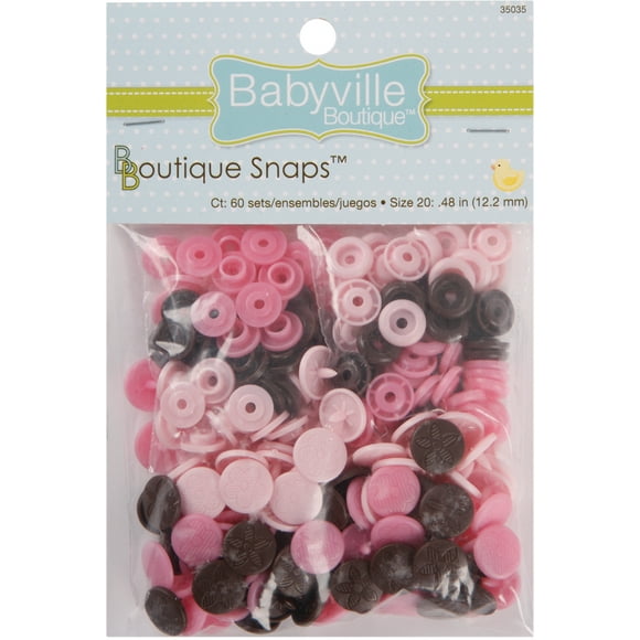 Babyville Boutique Boutons-Pression Taille 20 60/Pkg-Mod Fleurs pour Fille - Marron/rose/rose Clair