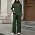 thumbnail image 2 of AINIYS Women's 2 Piece Outfits Sweater Set Wide Leg Pants High Neck Pullover Solid Color Sweater Sweatsuit Loungewear Fall Clothes Army Green S, 2 of 8