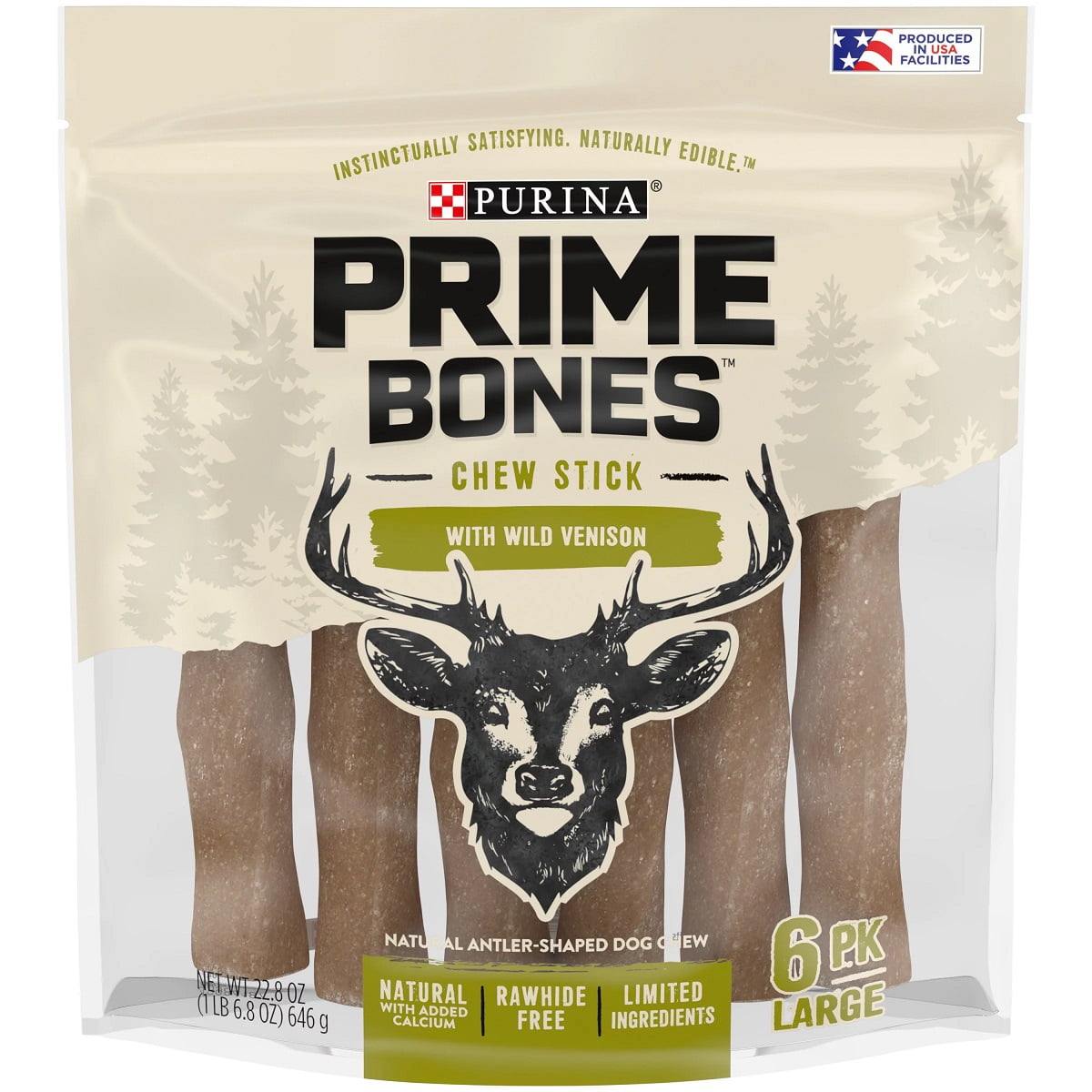Purina Prime Bones RawhideFree Large Venison Dog Chew Stick Treats
