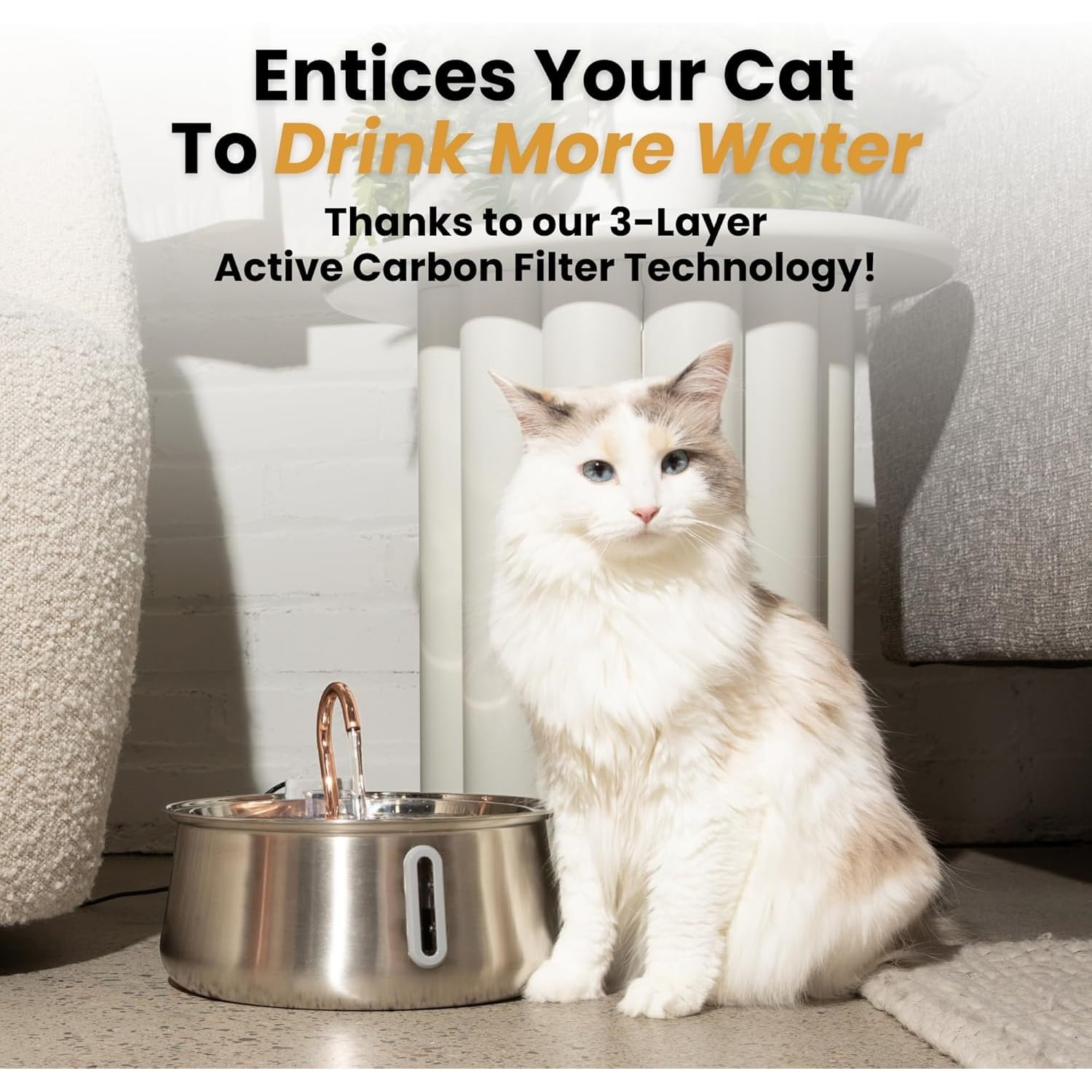 Stainless Steel Cat Water Fountain Automatic Drinking Fountain, Quiet Circulating Water Bowl, Dishwasher Safe, Indoor Pet Fountain for Hydrated Healthy Cats (Stainless Steel, 4L Corded)