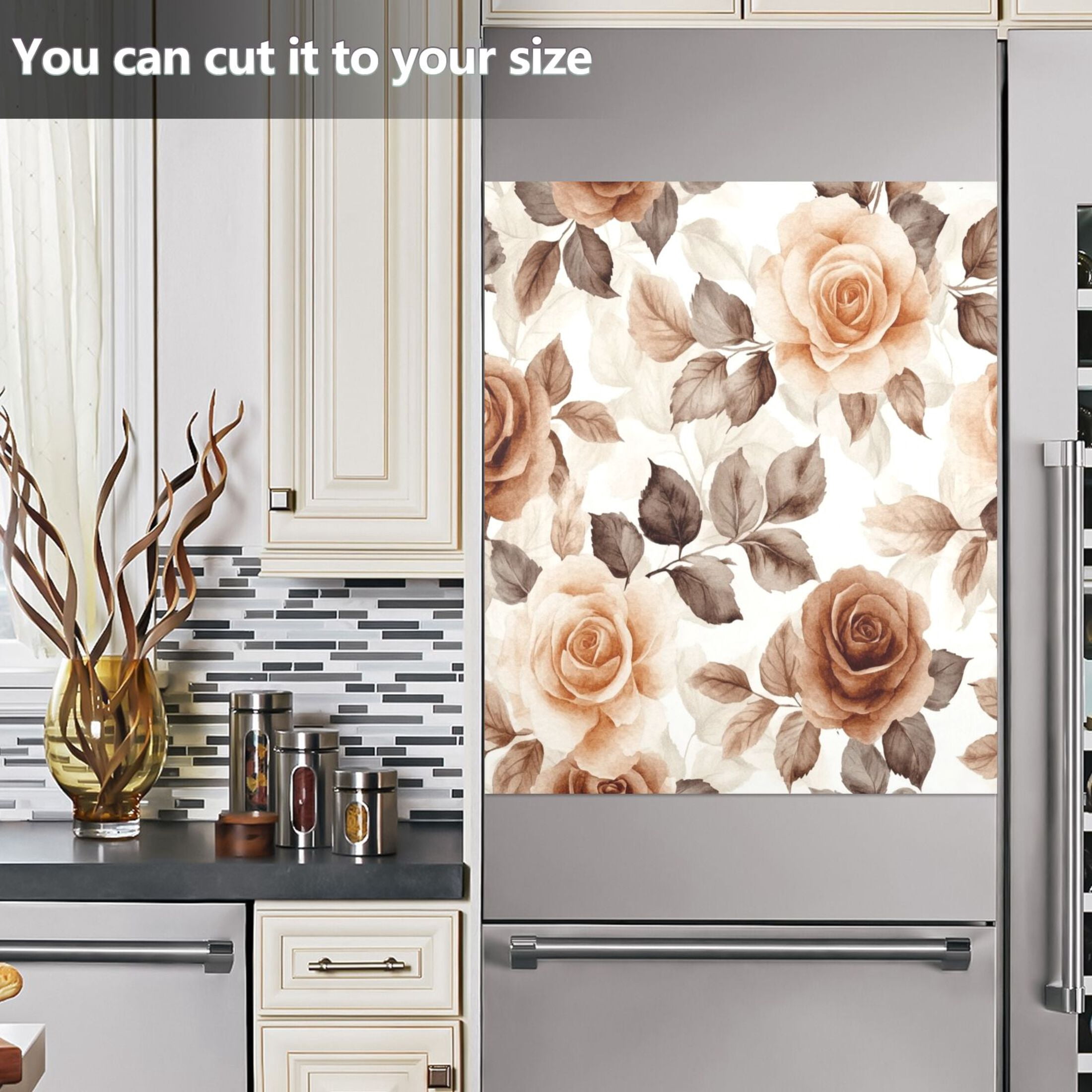 Dishwasher Magnetic Sticker 23x26 Inch Refrigerator Magnetic Sticker Washing Machine Magnetic Sticker Kitchen Panel Magnetic Sticker Home Decor Cartoon Brown Roses