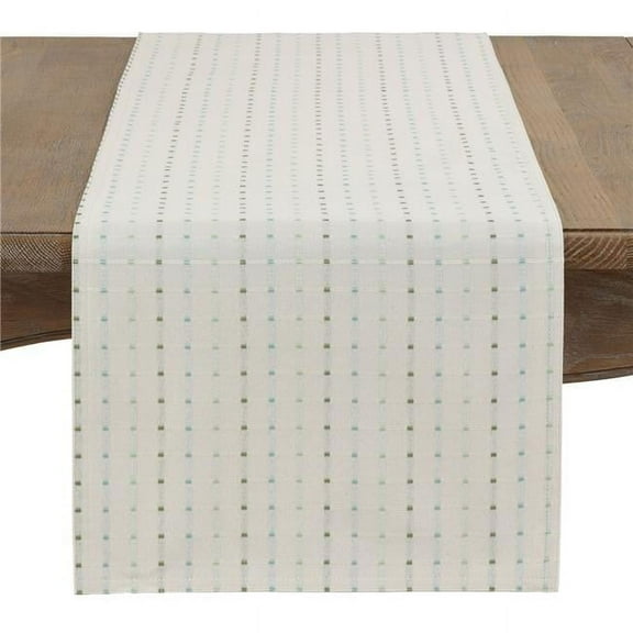108 in. Square Stitched Line Table Runner, White