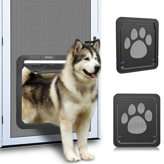 Pet Screen Door, Inside size Magnetic Flap Screen Automatic Lockable Black Door for Small/Medium Dog and Cat Gate