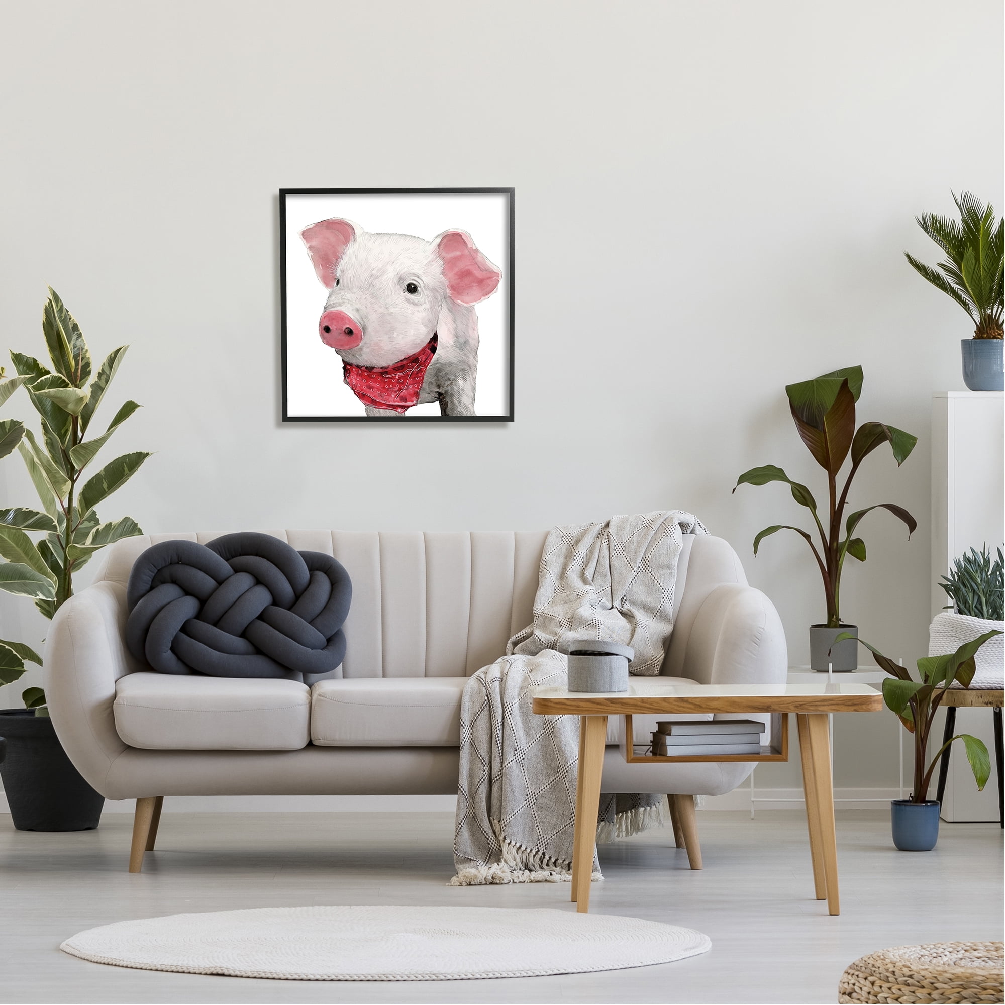 Stupell Industries Simple Country Farm Pig Wearing Red Bandana Framed Wall Art, 24 x 24, Design by White Ladder