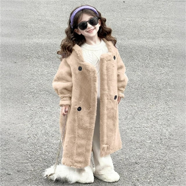 Parkas de manga larga para niños, color liso, de invierno, de imitación de visón, para niñas pequeñas, abrigo grueso acolchado de longitud media, abrigo de poliéster para niños