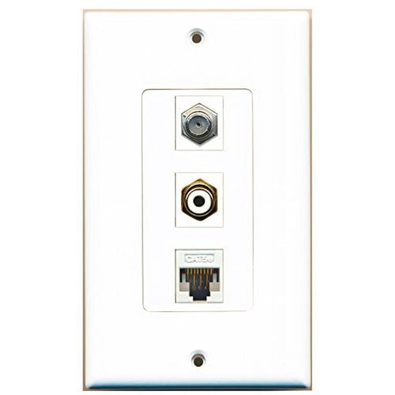 RiteAV - 1 Port RCA White and 1 Port Coax Cable TV- F-Type and 1 Port Cat5e Ethernet White Decorative Wall Plate Decorative
