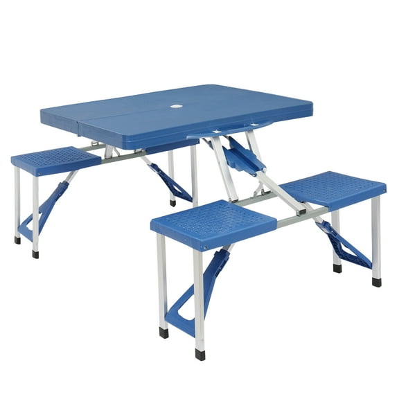 Portable Folding Picnic Table with 4 Seats for Picnic, BBQ, Party Blue