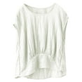 thumbnail image 5 of Women's Linen Tops Pleated Crew Neck Short Sleeve Shirts Casual Loose Lightweight Blouses Solid Color Clothes (XL, White), 5 of 7